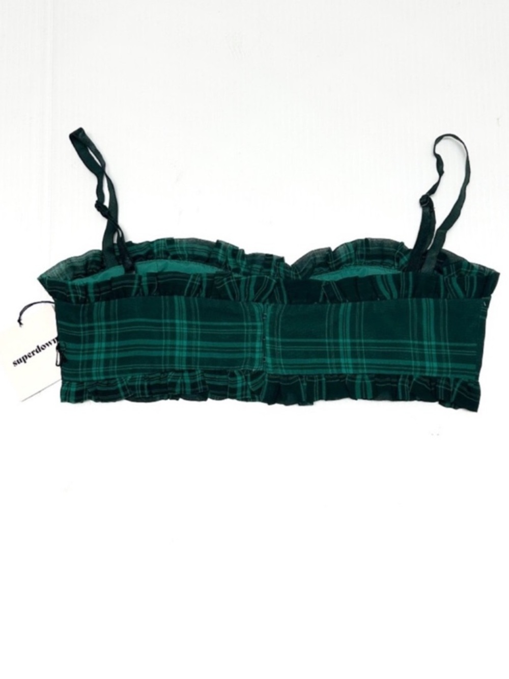 NWT Superdown Bralette Bustier Zelia Green Plaid Crop Top Bra Top Size Small NEW - Picture 3 of 10